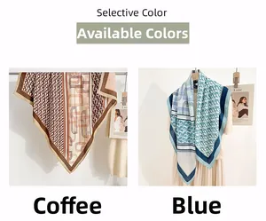 Close-up detail of herringbone pattern silk scarves in coffee and blue elegant colors