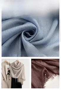 Detailed macro view of linen cotton scarf texture with fine fringe tassel edges