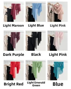 Detailed grid of lightweight cotton linen scarves in nine elegant solid colors with tassels
