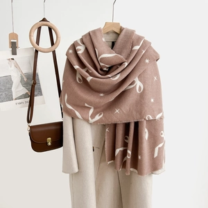Damen Koreanischer Modisch Kunst-Kaschmir Schal Süße Schleife Sterne Print Winter Warm Schal Mit Quasten Damen Stola