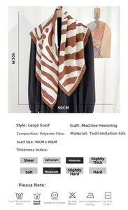 Détails du foulard à rayures 90cm montrant les étiquettes de soin et les spécifications