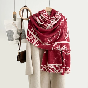 Écharpe Élégante en Imitation Cachemire Imprimée pour Femmes Hiver Chaud Grand Châle Enveloppant Avec Glands Floral Botanique