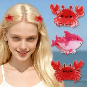 Mini Ocean Animal Hair Claw Clips Cute Cartoon Crab Shark Starfish PVC Hairpins For Summer Beach Women Girls Hair Styling