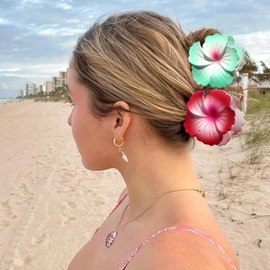Matte floral hair claws set for women with mint green and rose pink flower shark clips