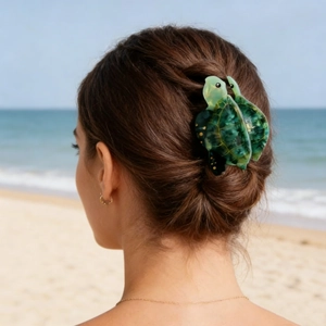 Molla per capelli a forma di tartaruga in acetato verde per donna in stile spiaggia