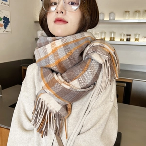 Damen Winter Warm Karo Schal Dick Weich Polyester Schal Mit Quasten Klassische Gitter Muster Schultertuch Für Frauen Mode