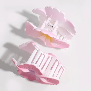 Matte flower hair clips in pink and white set for elegant ponytail styling