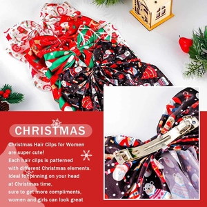 Christmas bow hair clips set with festive elk snowflake patterns and metal duckbill clips