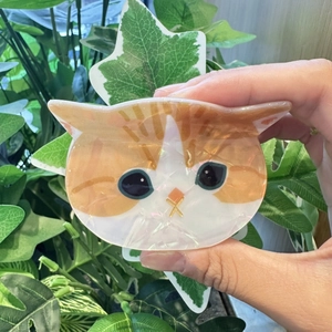 Pince À Cheveux Mignonne Tête De Chat En Acétate Motif Marbré Orange Blanc Clip D'Animal Pour Femmes Filles Accessoires Cheveux