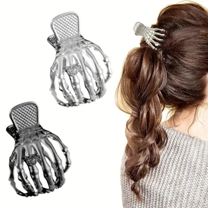 Punk Gothic Metal Skull Hand Hair Claw Clip With Rhinestone Halloween Ghost Bone Hair Accessories For Women Party Jewelry