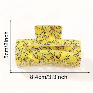 Quadratische gelbe Haarklammer mit Entenprint für Damen, 8,4 cm lang, perfekt für Urlaub
