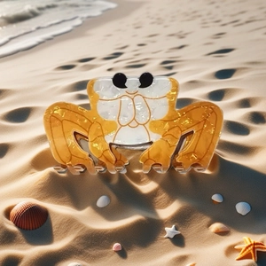 Cute crab shaped hair claw clip in amber and pearl white for beach vacation hairstyles