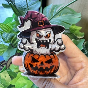 Halloween pumpkin devil hair claw clip with glitter witch hat and ghost design