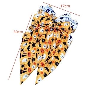 Halloween oversized bow clip with pumpkin and ghost prints, 30cm long ribbon style