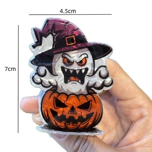 Halloween claw clip featuring a ghost in a pumpkin with a witch hat, 7cm height
