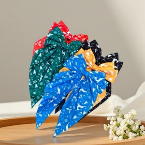Barrette à Cheveux Grand Nœud de Noël Imprimé Renne Flocon de Neige Long Ruban Clip à Ressort en Tissu Élégant pour Fête
