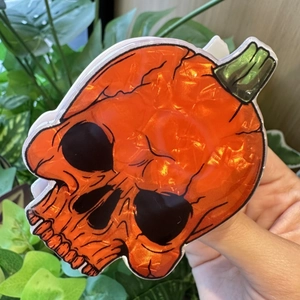 Halloween orange pumpkin skull shark hair claw clip with metallic foil texture finish