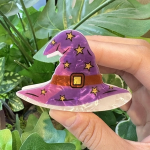 Purple Witch Hat Hair Claw Clip PVC Handmade Stars Pattern For Halloween Party Women Personalized Festive Accessories