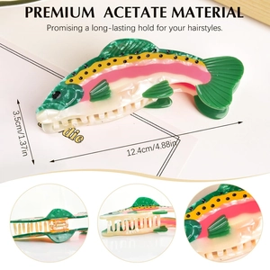 Rainbow trout fish hair claw clip made of premium acetate with colorful dotted pattern