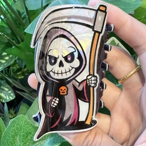 Gothic Grim Reaper hair claw clip with holographic finish for Halloween party styling
