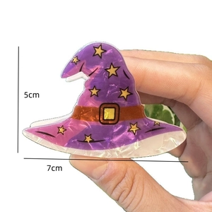 Cute purple gradient witch hat hair clip with yellow stars for Halloween style