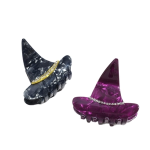 Pince à cheveux chapeau de sorcière Halloween avec motif marbré et cristaux pour femmes