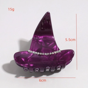 Pince à cheveux chapeau de sorcière d'Halloween avec strass et effet marbré, 6x5,5cm