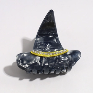 Pince à cheveux chapeau de sorcière Halloween avec texture marbrée et strass brillants