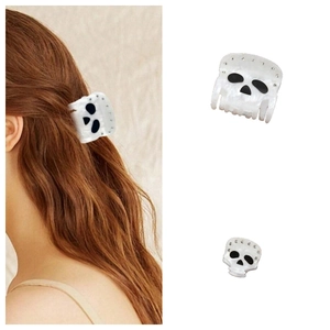 Creative white skull hair claw with sparkling rhinestones for Halloween party hairstyles