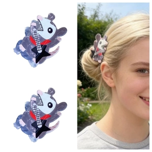 Creative Cartoon Opossum Playing Guitar Hair Claw Clip For Women Funny Acrylic Marble Purple Animal Hair Clamp Shark Clip Accessory