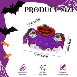 Pince à cheveux Halloween violette avec motifs de citrouilles de fantômes et chauves-souris