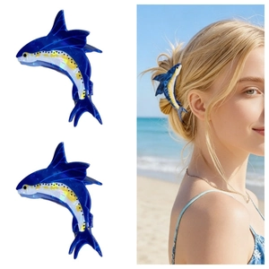 Pince à Cheveux Créative Baleine Bleue Animal Marin Clip en Acrylique Requin Support de Queue de Cheval Été Plage Accessoire de Coiffure