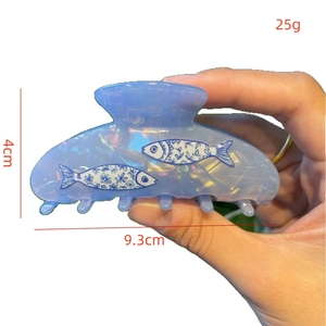 Blue whale hair claw clip with floral patterns and 9.3cm ocean style shark hair accessory