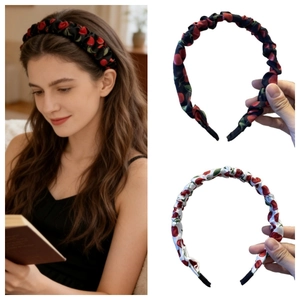 Sweet Cherry Print Scrunchie Headband Bohemia Fresh Fabric Hairband Hair Accessories For Women Girls Daily Decoration