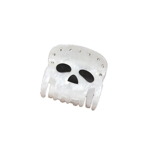 Sparkling rhinestone skull hair claw clip with white marble resin texture for women