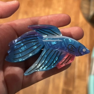 Artistic flying fish hair claw clip with blue purple gradient marble acetate finish
