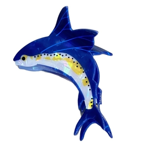 Pince à cheveux en forme de poisson bleu avec taches colorées pour coiffure créative