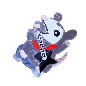 Cartoon singing opossum claw clip made of purple marble acrylic with star guitar