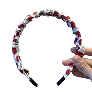 Sweet bohemian headband with cherry print and soft fabric ruffles for women