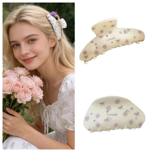 Pinza para el Cabello Elegante con Diamantes de Imitación y Lazo Floral Dulce Clip de Tiburón de Acrílico para Mujeres Niñas