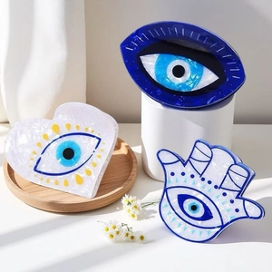 Evil Eye Hamsa Hand Hair Claw Clips Acetate Pearlescent Marble Texture Heart Shape Lucky Ethnic Hair Accessories