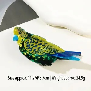 Detailed view of parrot claw clip made of acetate with dimensions 11.2x4x3.7cm