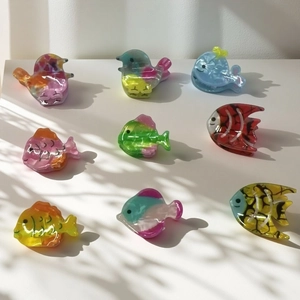 Set of 9 colorful acrylic animal hair clips with tropical fish and whale shapes