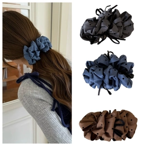 Polka Dot Bubble Bow Banana Hair Clip Large Pleated Fabric Ponytail Holder Elegant Sweet Hair Accessories For Women Jewelry
