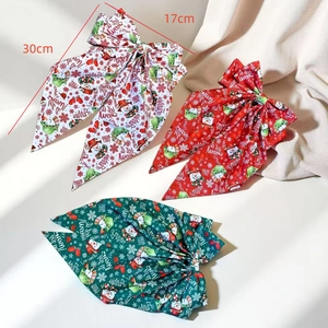 Large 30cm Christmas bow hair clips with snowman print and festive lettering set