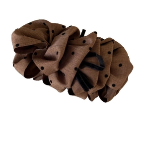Polka dot bubble bow banana clip hair accessory in caramel brown for ponytail