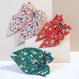 Christmas Large Bow Hair Clip For Women Snowman Snowflake Print Big Ribbon Barrette Festive Party Hair Accessories