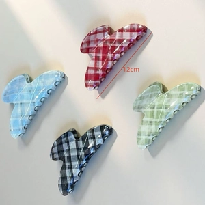 Classic 12cm checkered hair claw clips in red, blue, green and grey patterns
