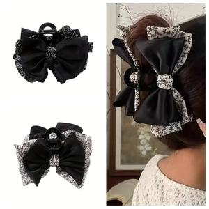 French Style Floral Bowknot Hair Claw Clip For Women Elegant Fabric Patchwork Shark Clip Large Hair Accessories