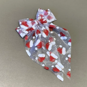 Grande Barrette Nœud en Résille de Noël Motif Bonnet de Fête Paillettes Décoratives Accessoires Cheveux pour Femmes